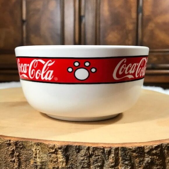 Coca-Cola Vintage 2 Piece Ceramic Chip & Dip Polar Bear Paw Anchor Hocking Set - Picture 5 of 13